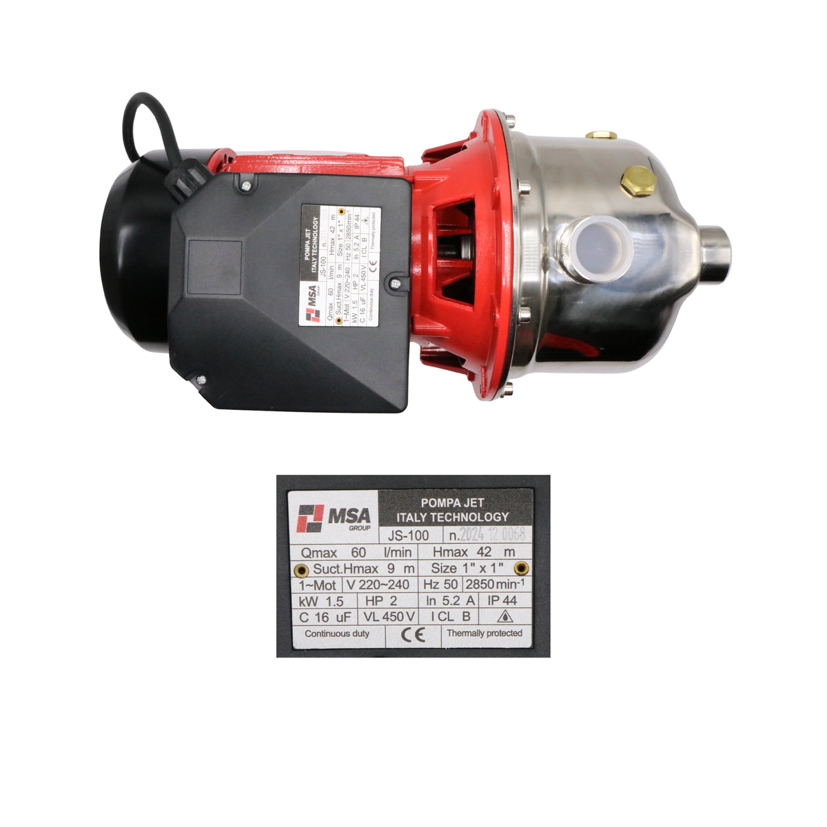 Pompă de Apă de Suprafață Lazio JS100 PROFI, Cap Inox, 2 CP (1.5 kW) – MSA1316