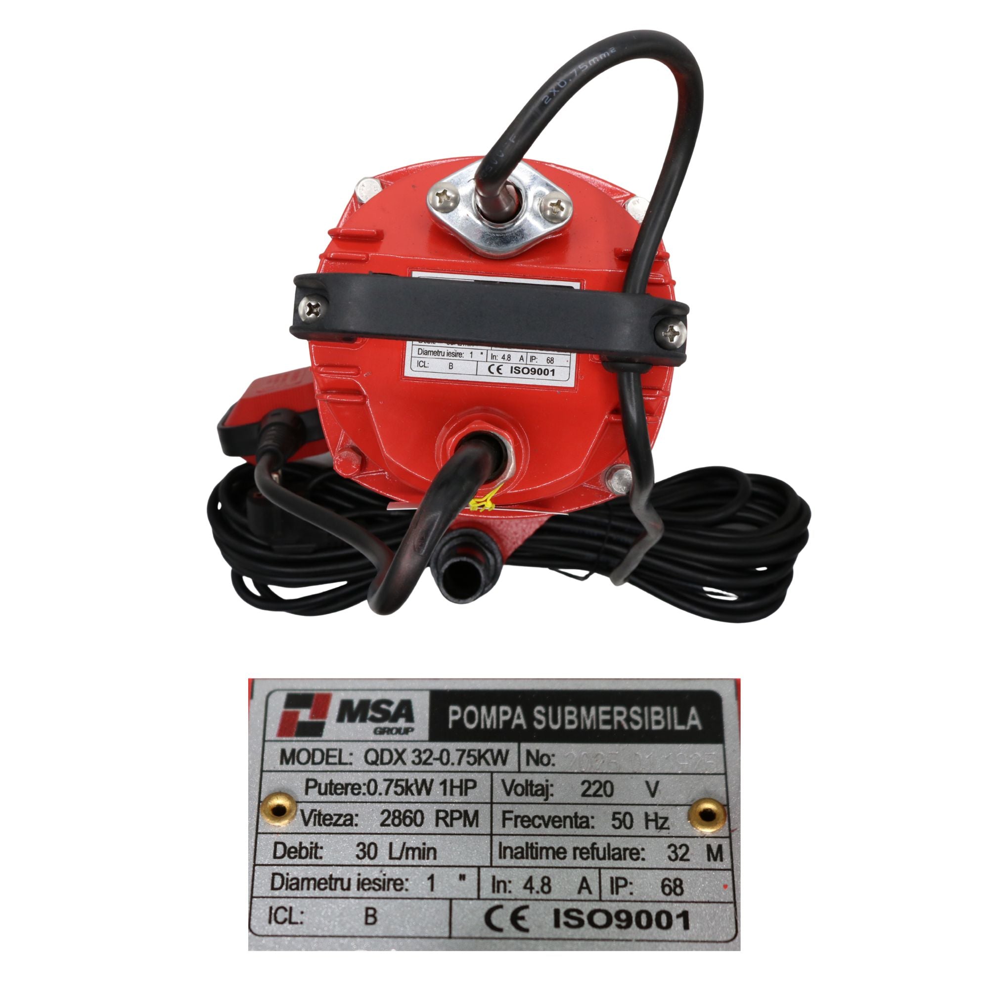 Pompă submersibilă QDX 32-0.75KW, 0.75 kW (1 HP), 220V, debit 30 L/min, înălțime refulare 32 m, MSA Group