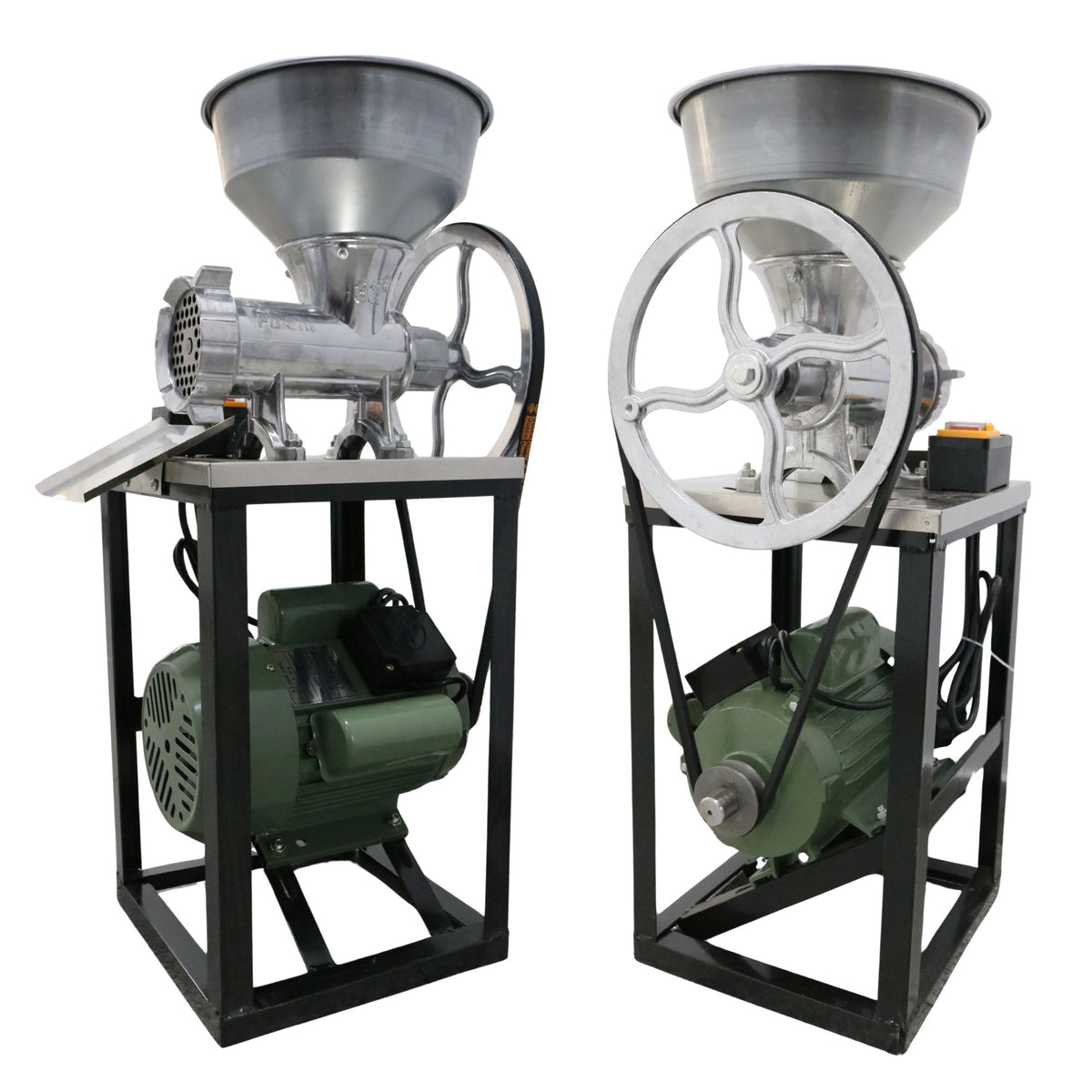 Mașină de tocat carne aluminiu nr. 32 cu motor monofazic 2,5 kW, 220V, cadru negru + cuvă