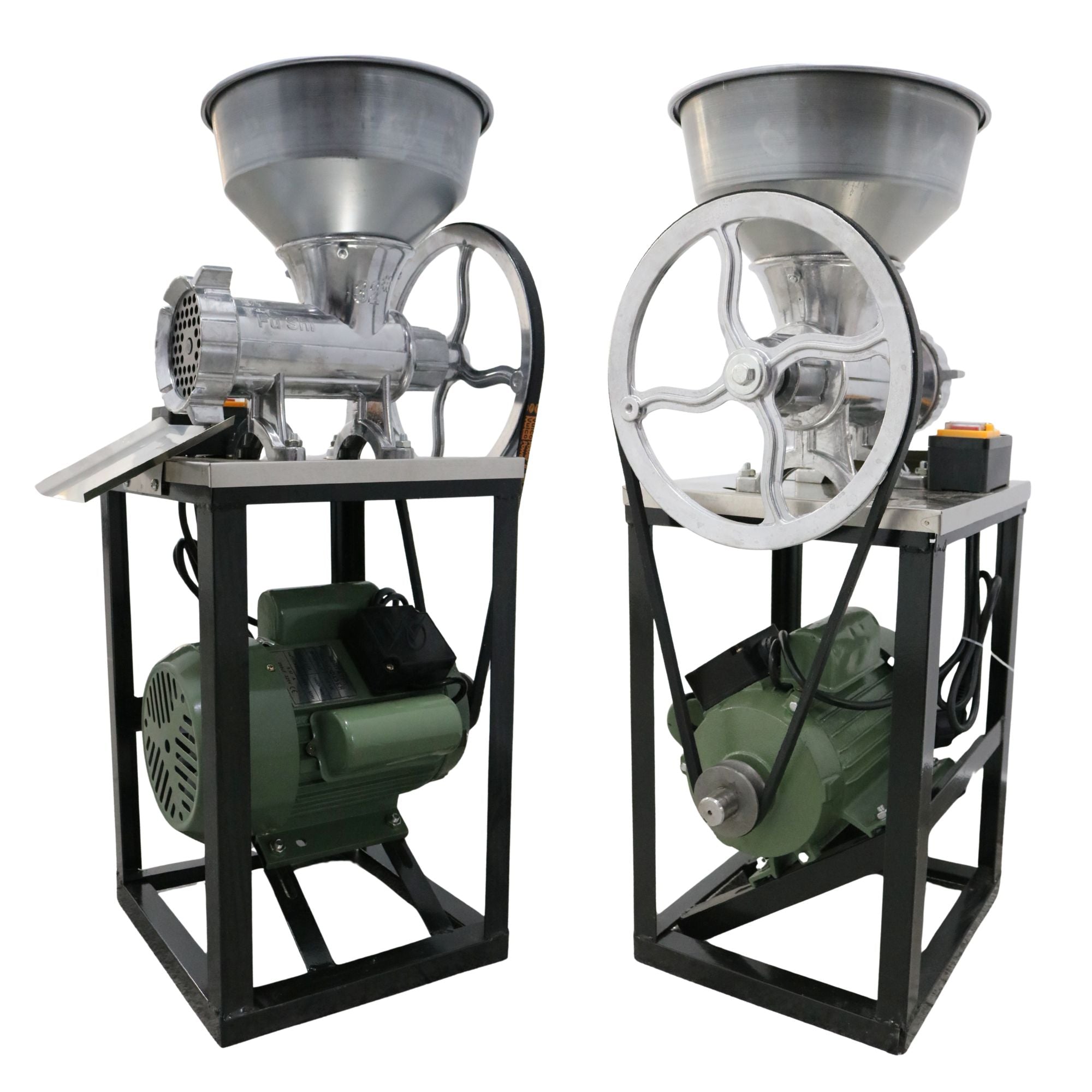 Mașină de tocat carne aluminiu nr. 32 cu motor monofazic 2,5 kW, 220V, cadru negru + cuvă