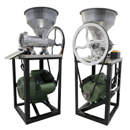 Mașină de tocat carne aluminiu nr. 32 cu motor monofazic 2,5 kW, 220V, cadru negru + cuvă
