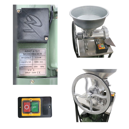 Mașină de tocat carne aluminiu nr. 32 cu motor monofazic 2,5 kW, 220V, cadru negru + cuvă