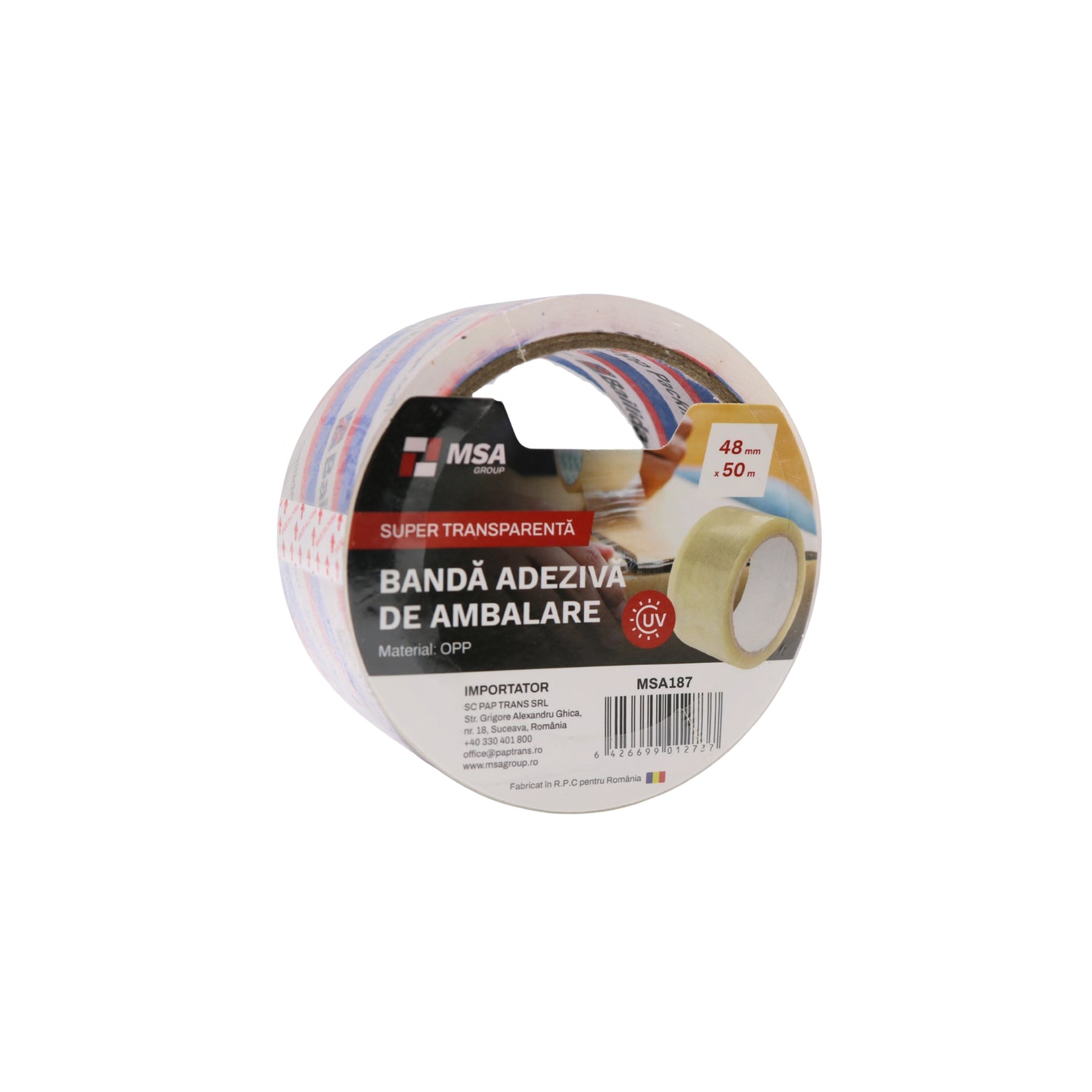 Bandă adezivă de ambalare 48 mm x 50 m, Super Transparentă – MSA187