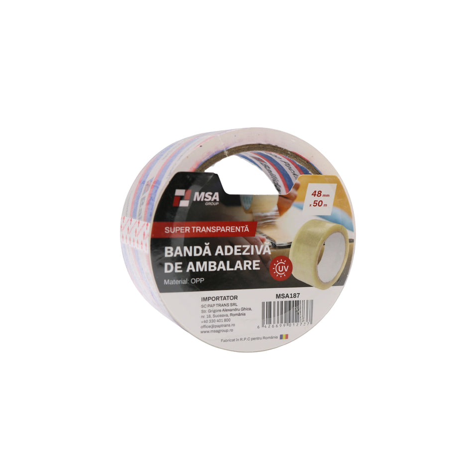 Bandă adezivă de ambalare 48 mm x 50 m, Super Transparentă – MSA187