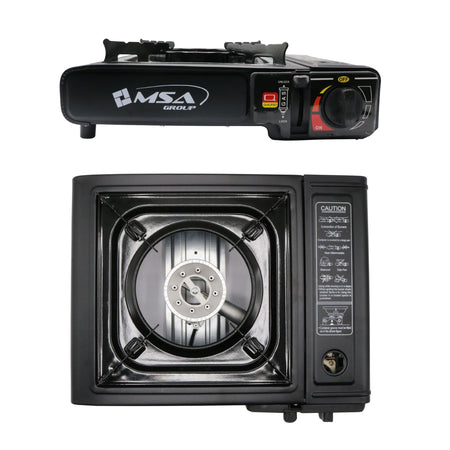 Aragaz camping portabil MSA2032 cu aprindere Piezo, pentru cartuș gaz tip spray, valiză transport inclusă