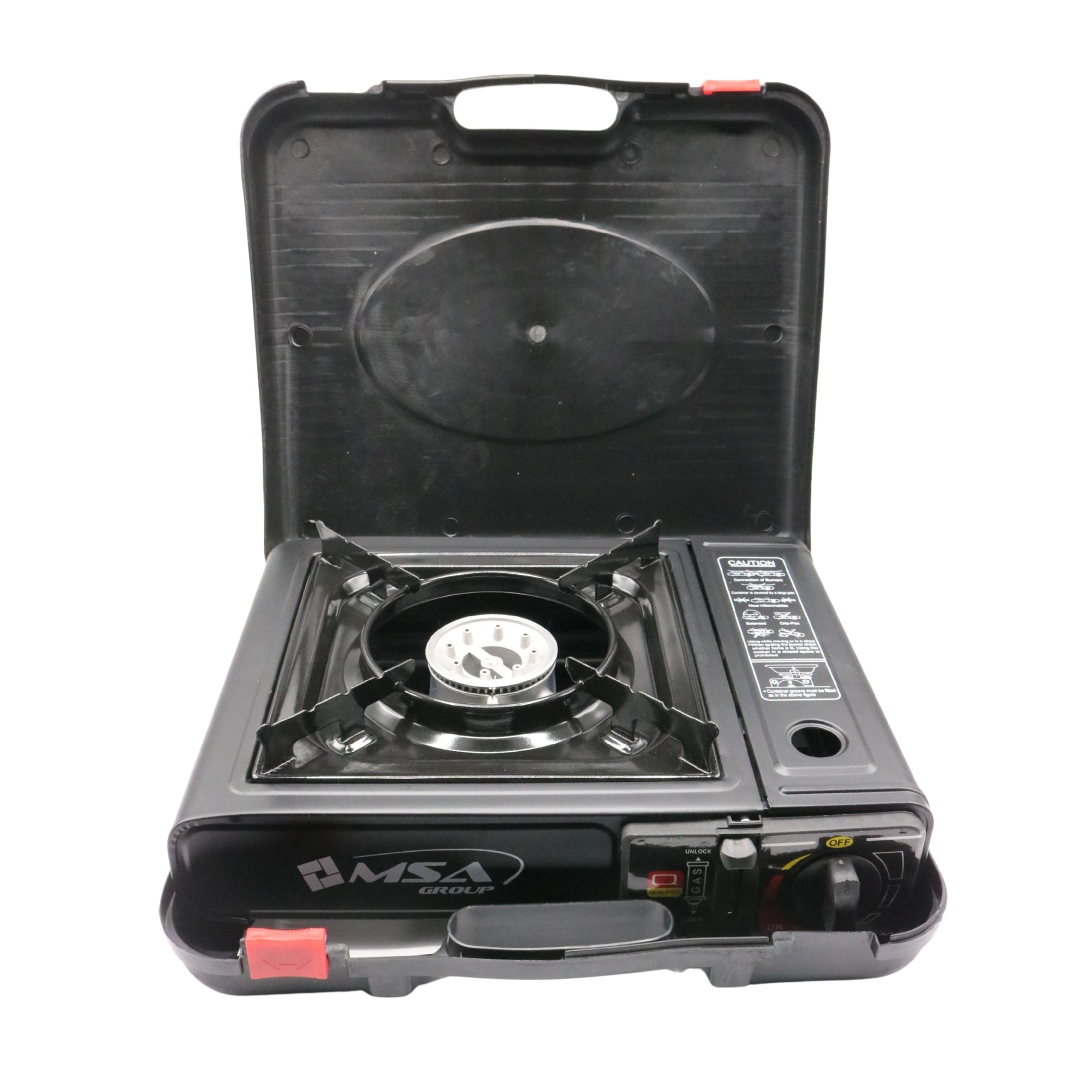 Aragaz camping portabil MSA2032 cu aprindere Piezo, pentru cartuș gaz tip spray, valiză transport inclusă