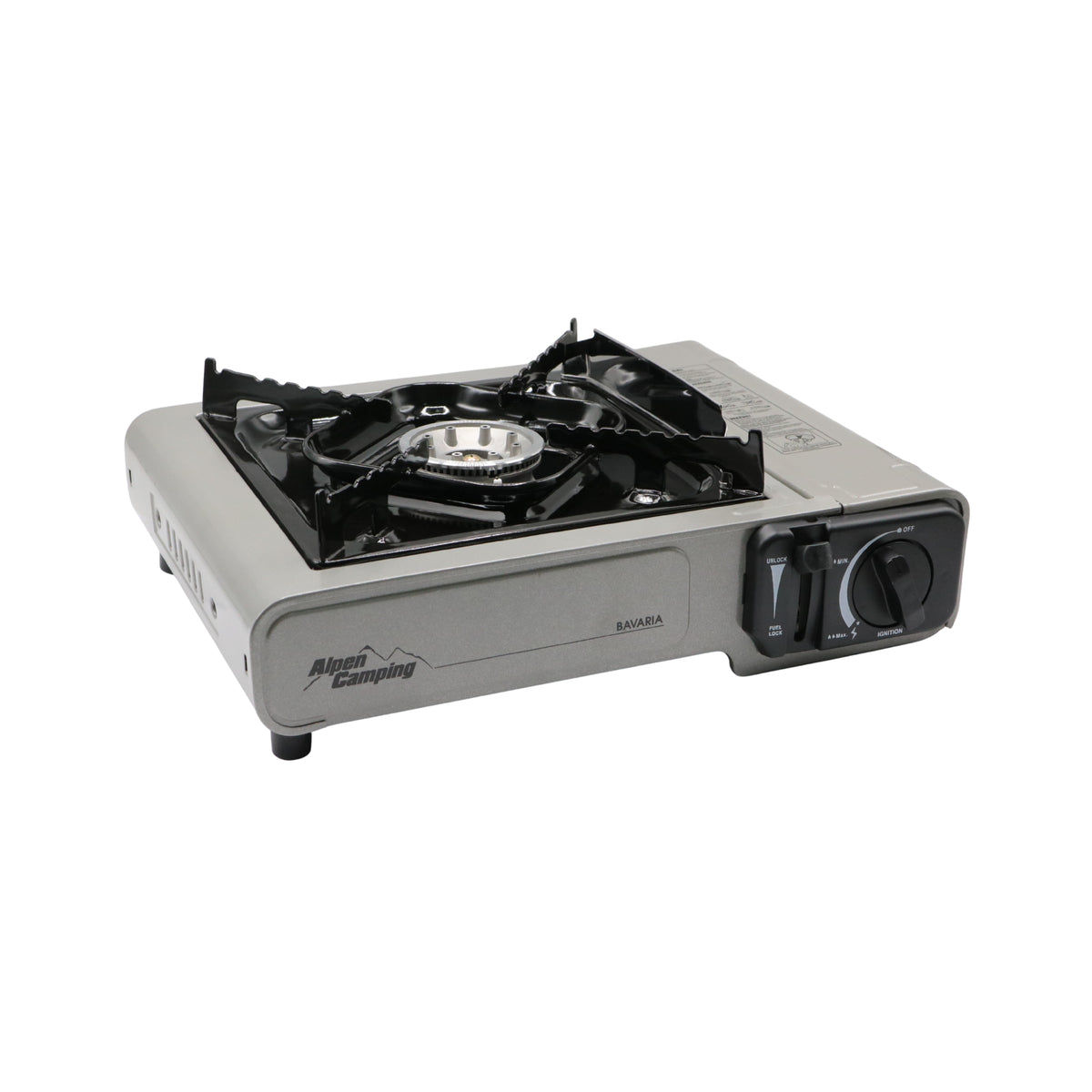 Aragaz portabil cu 1 ochi Alpen Camping Bavaria IK001, 2.2 kW, alimentare butan, aprindere piezo, valiză transport inclusă, 34 x 28 cm