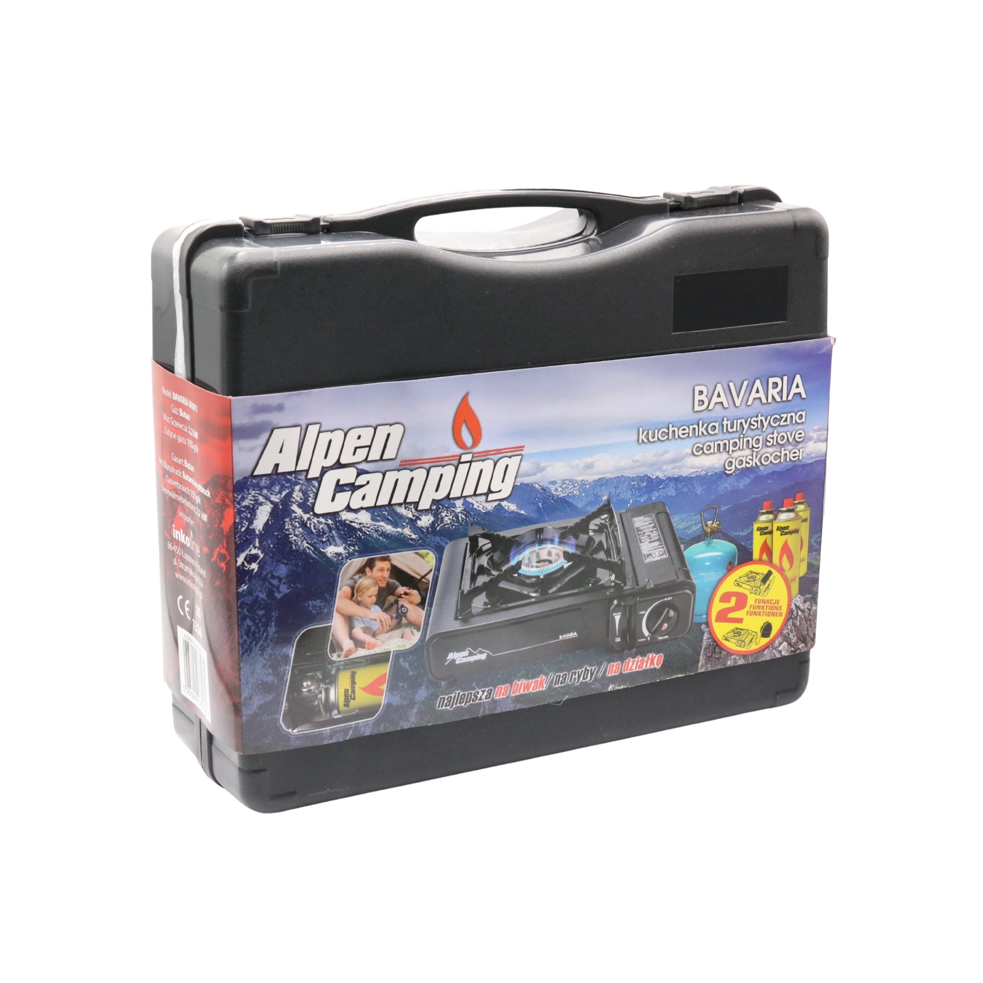 Aragaz portabil cu 1 ochi Alpen Camping Bavaria IK001, 2.2 kW, alimentare butan, aprindere piezo, valiză transport inclusă, 34 x 28 cm