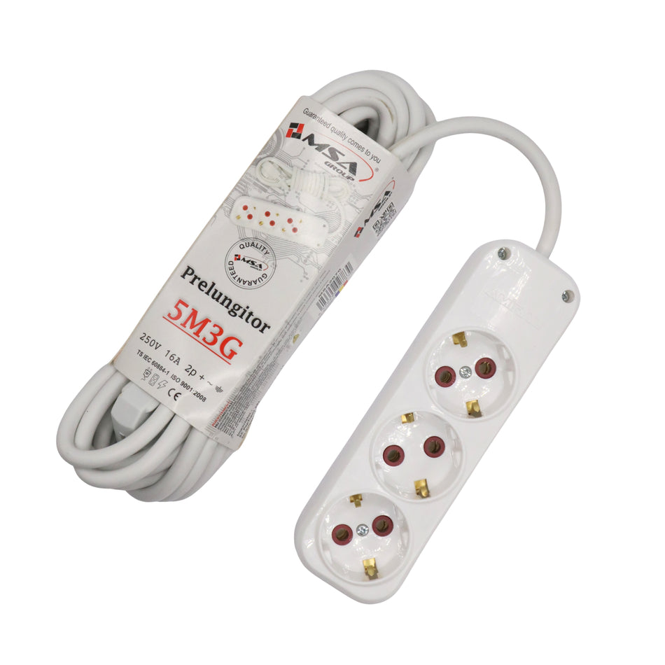 Prelungitor 3 prize cu împământare 5 m MSA Group, 16A, 250V, MSA2070