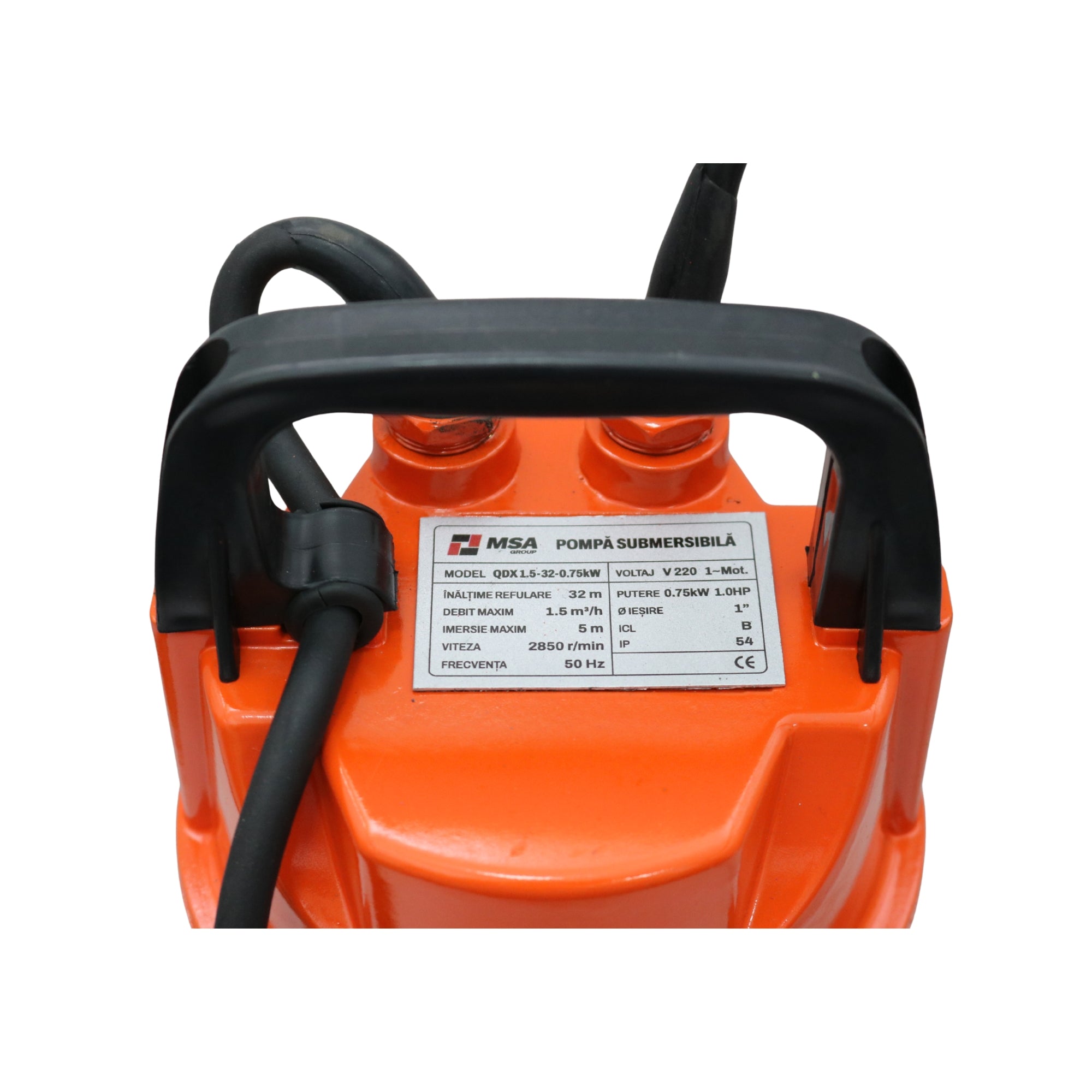 Pompa submersibilă apă curată MSA QDX1.5-32-0.75kW, 0.75 kW, refulare 32 m, debit 1.5 m³/h, hobby, cu plutitor