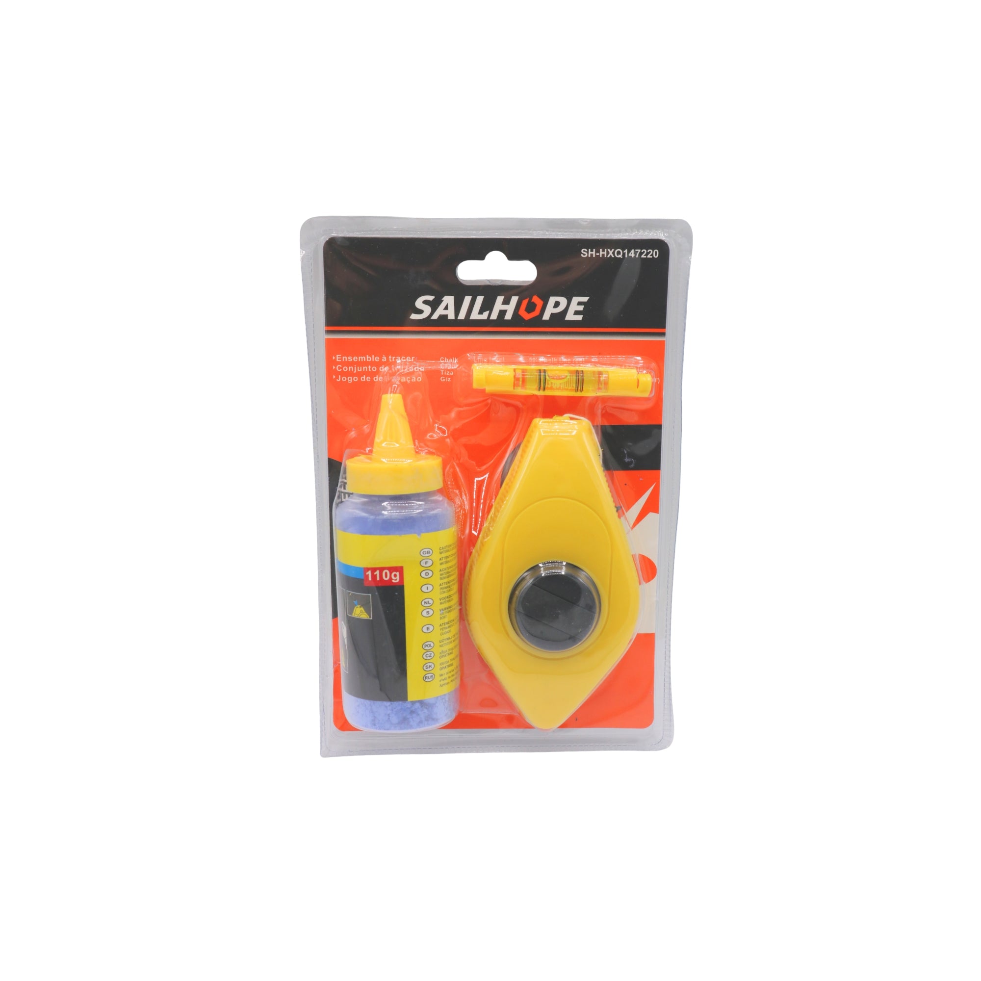 Set trasare cu sfoară, pulbere cretă 110 g și nivelă mini (Model SH-HXQ147220) SAILHOPE – MSA216