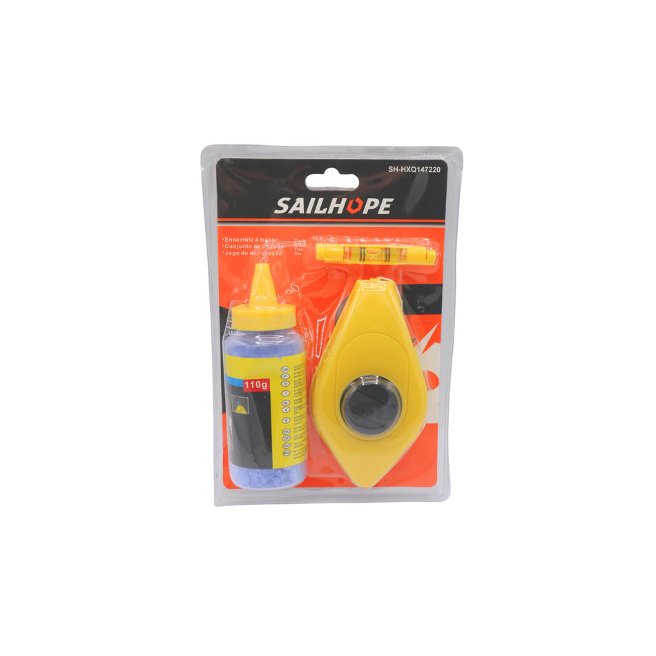 Set trasare cu sfoară, pulbere cretă 110 g și nivelă mini (Model SH-HXQ147220) SAILHOPE – MSA216