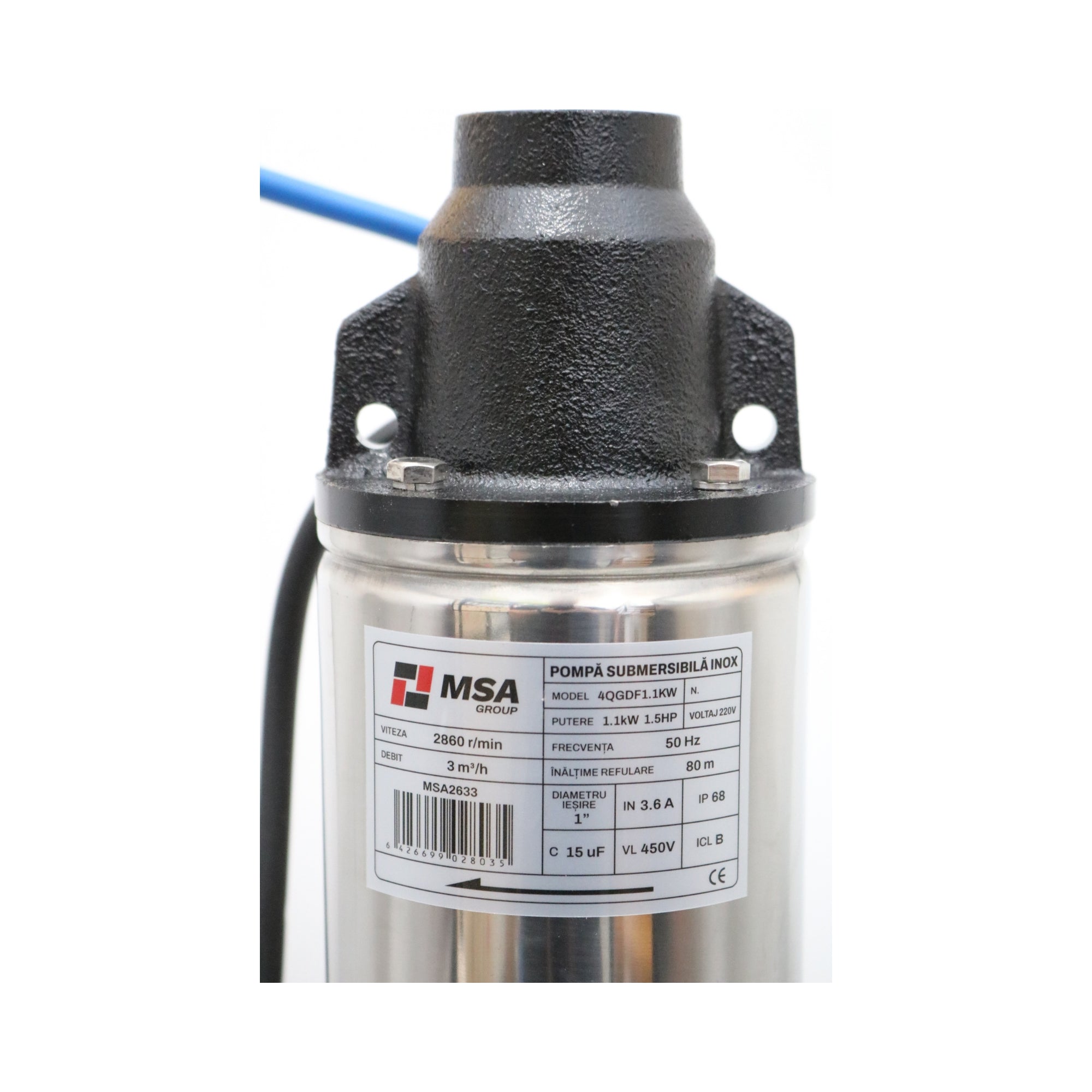Pompă submersibilă inox cu plutitor 4QGDF1.1KW, 1,1 kW, H max. 80 m, – MSA2633