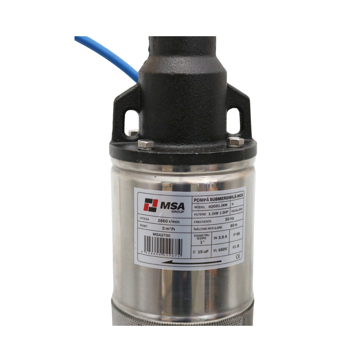 Pompă submersibilă inox 4QGD1.1KW, 1,1 kW, H max. 80 m, – MSA2700