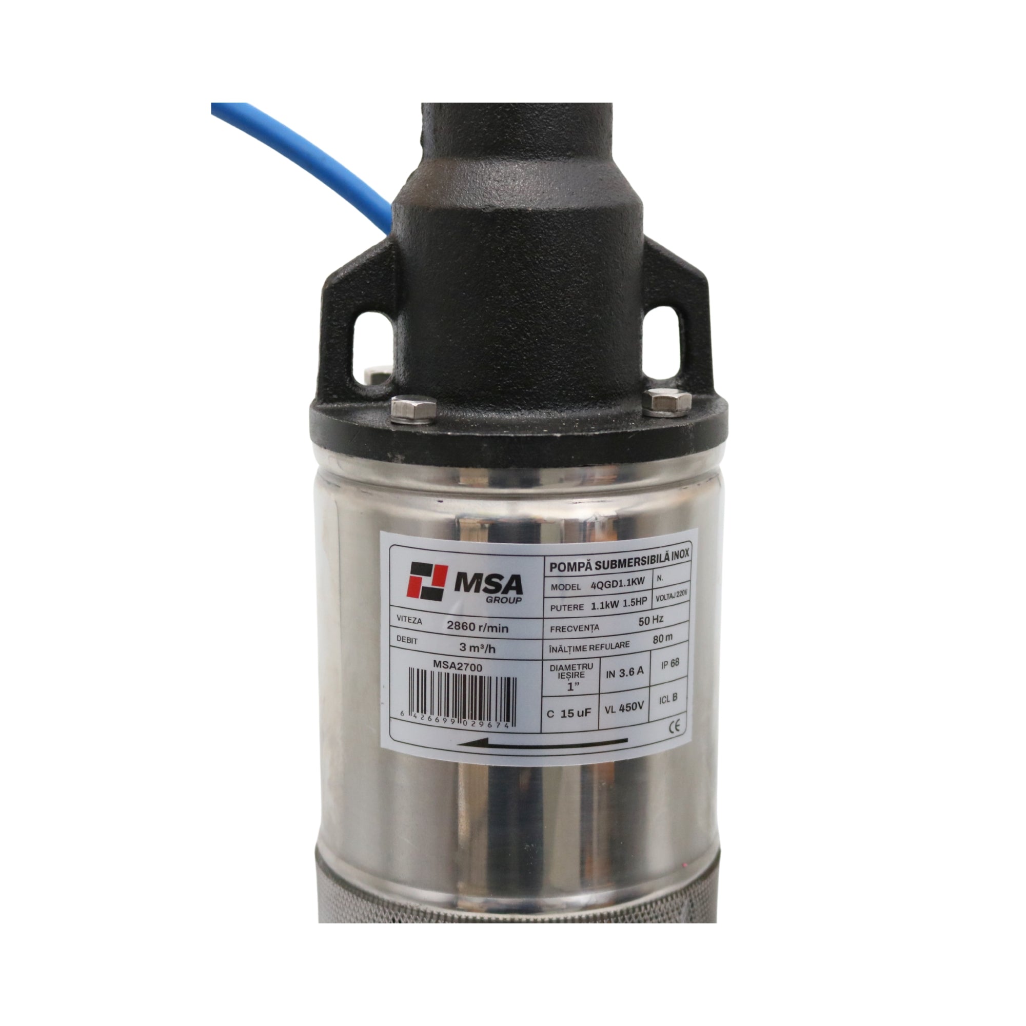 Pompă submersibilă inox 4QGD1.1KW, 1,1 kW, H max. 80 m, – MSA2700