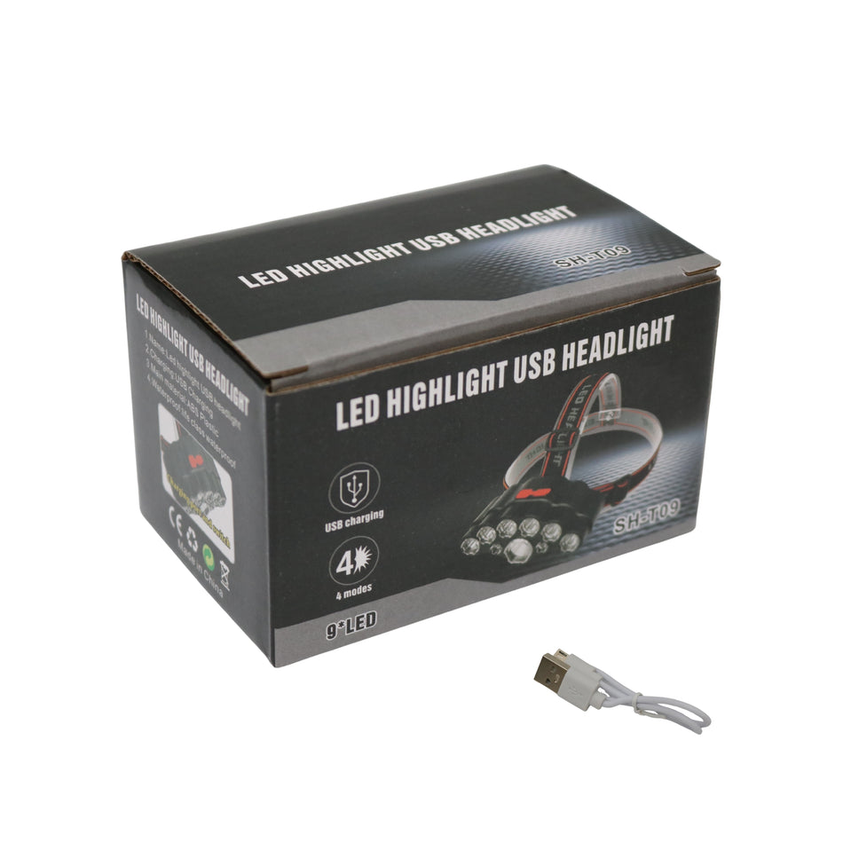 Lanternă frontală 9 LED-uri, Model SH-T09, USB, 4 moduri