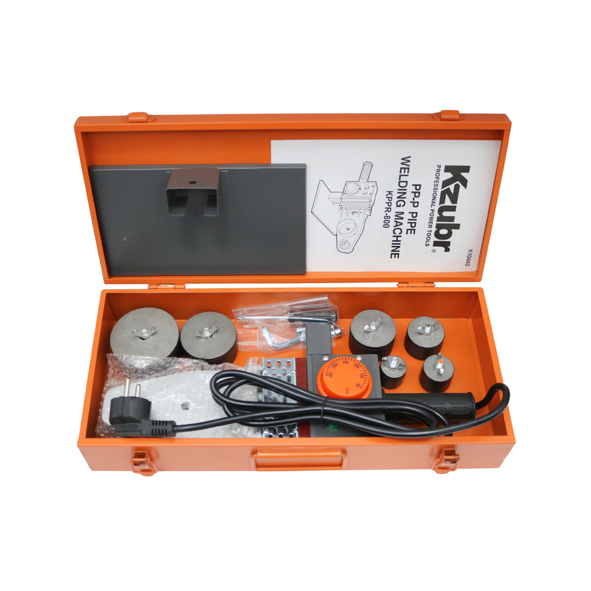 Aparat de sudură pentru țevi PPR Kzubr KPPR-800, 800 W, 240-300°C, 20-63 mm, suport inclus, – MSA3114
