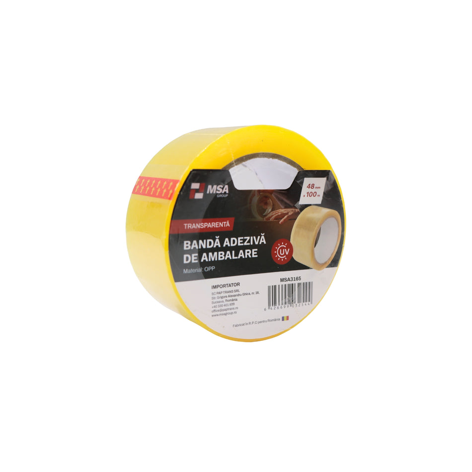 Bandă adezivă de ambalare 48 mm x 100 m, Transparentă – MSA3165
