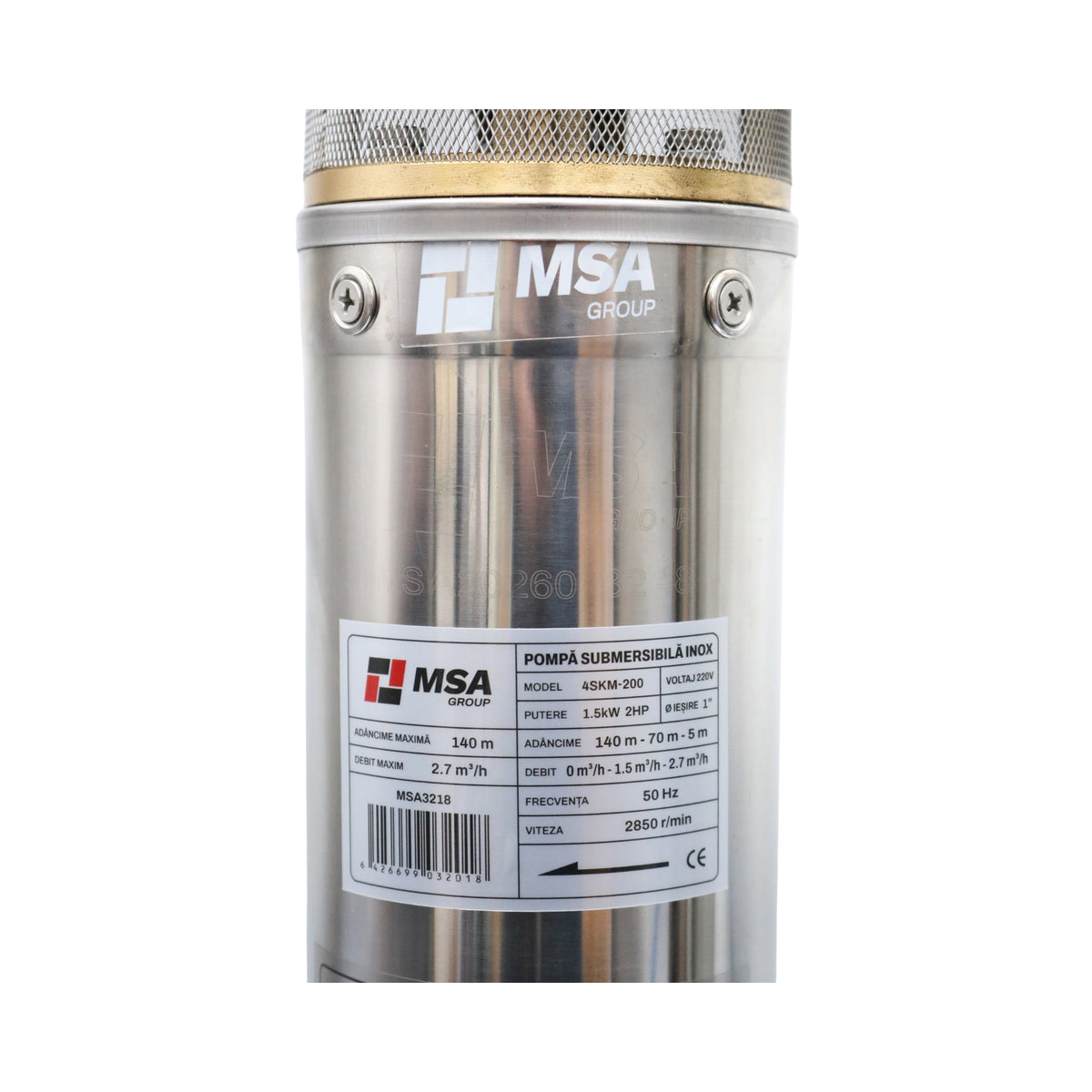 Pompă submersibilă inox 4SKM-200, 1,5 kW, H max. 140 m, debit 2,7 m³/h, – MSA3218