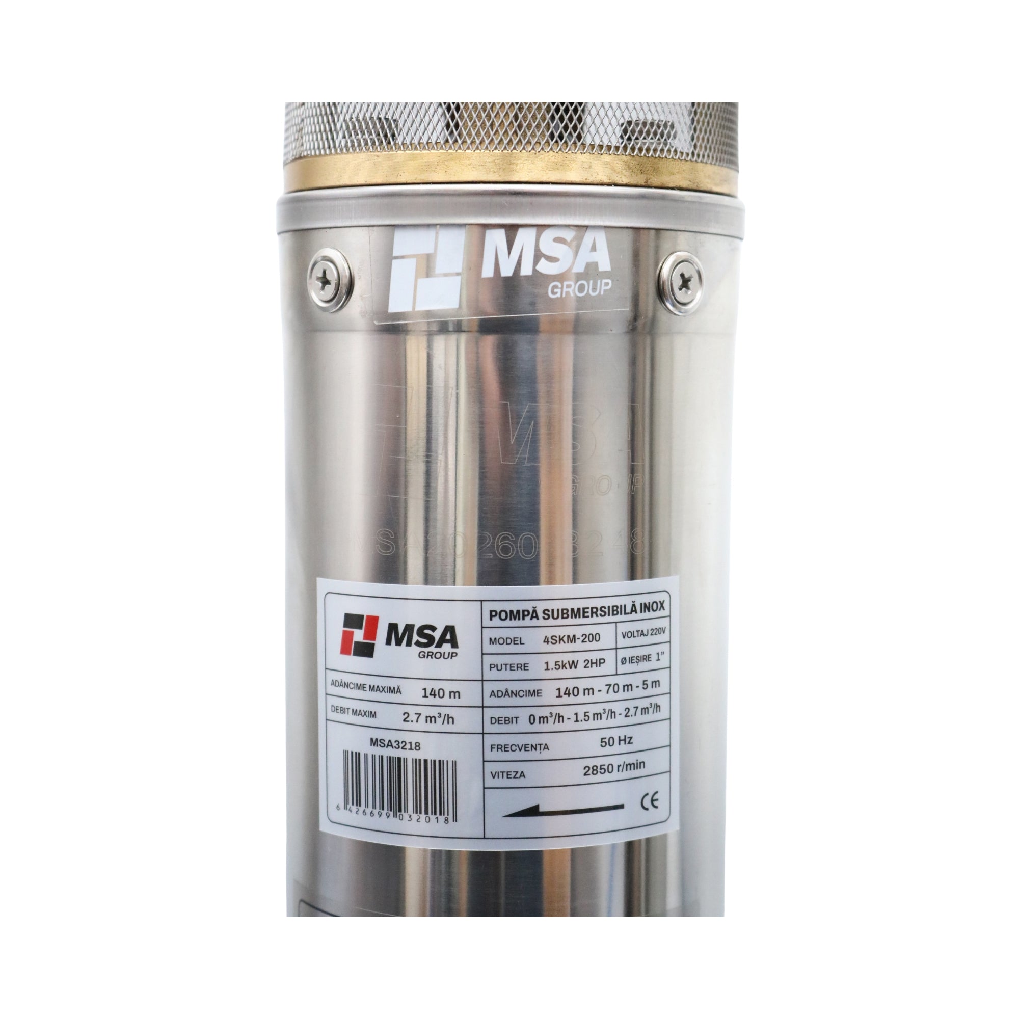 Pompă submersibilă inox 4SKM-200, 1,5 kW, H max. 140 m, debit 2,7 m³/h, – MSA3218