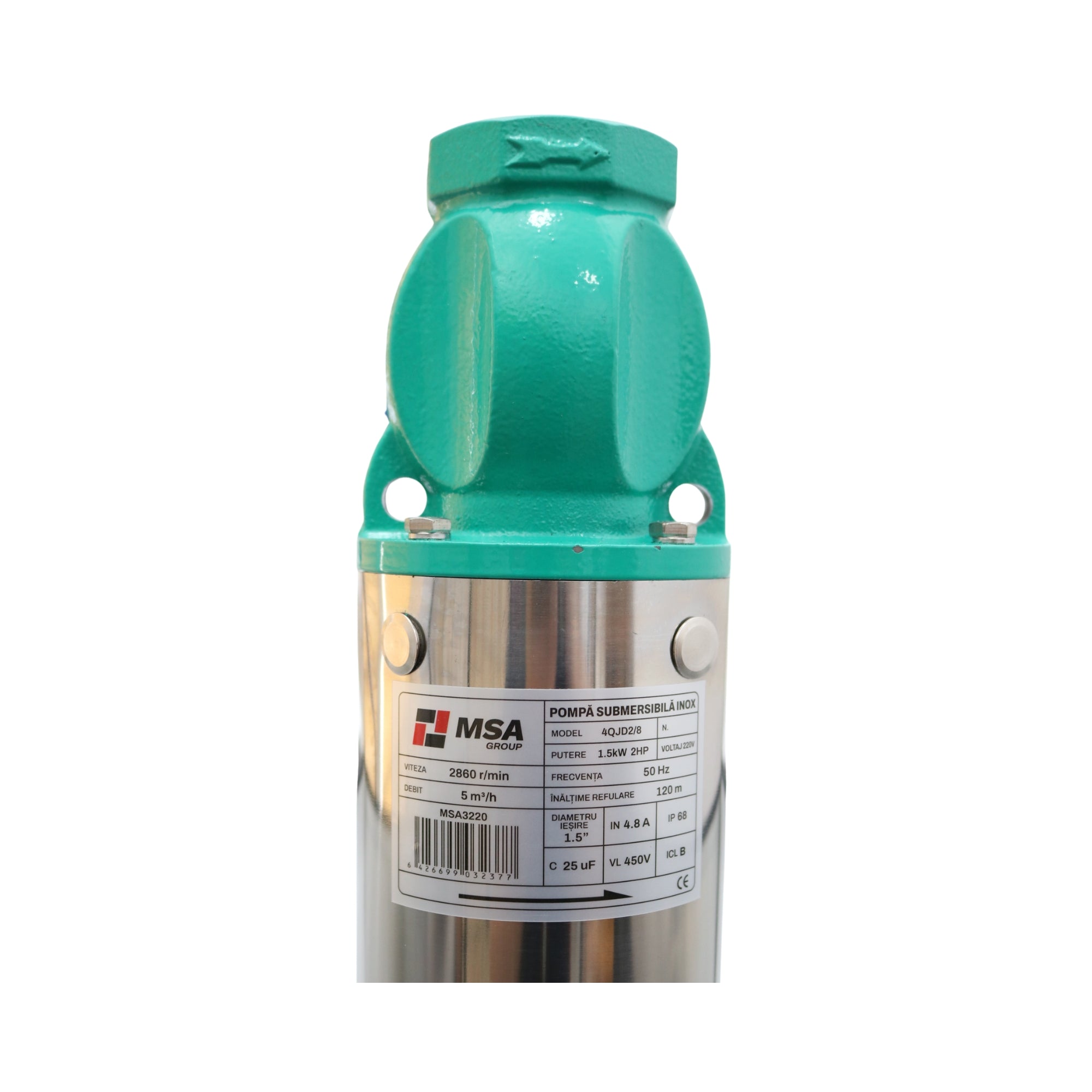Pompă submersibilă inox 4QJD2/8, 1,5 kW, H max. 120 m, debit 5 m³/h, – MSA3220