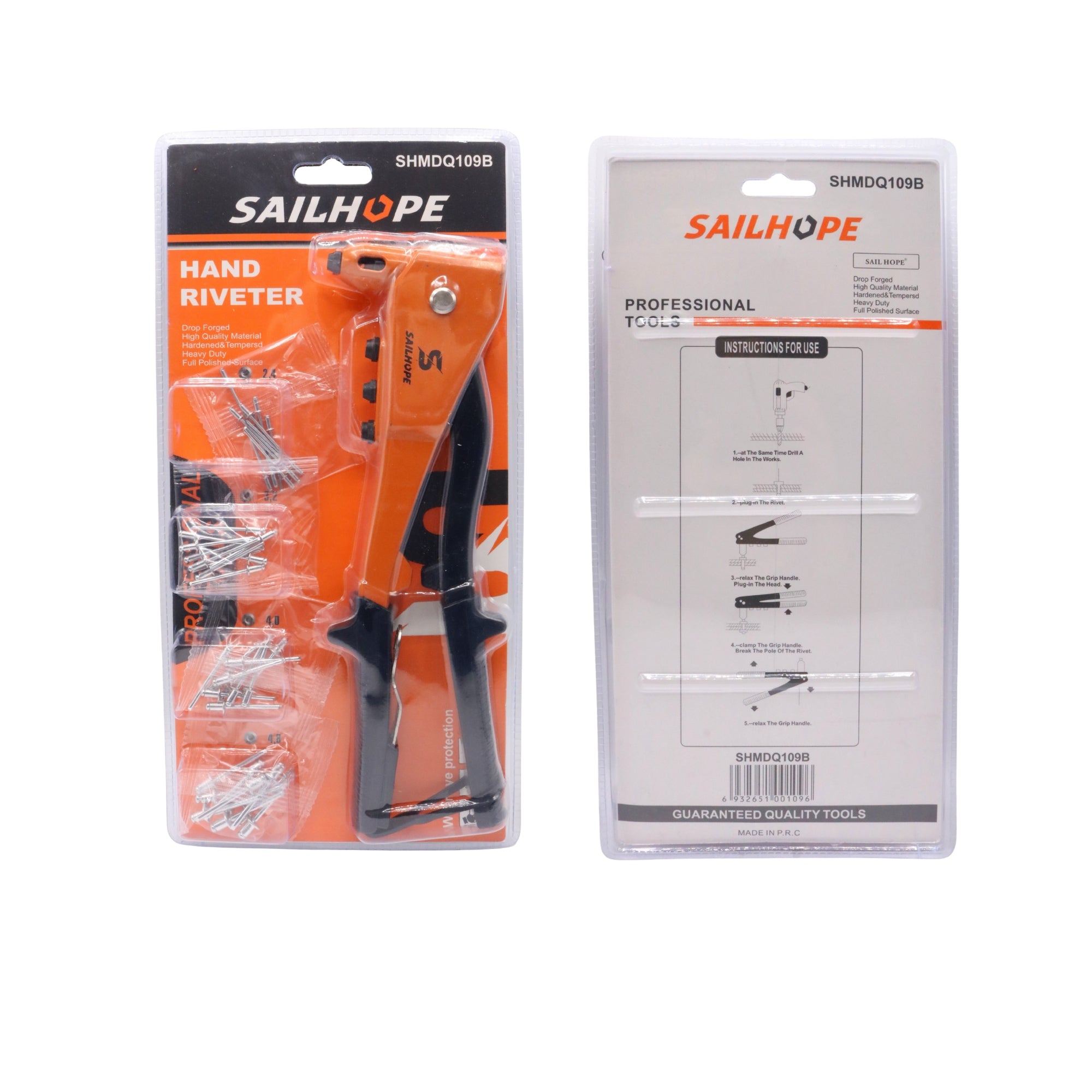 Clește de nituit manual SAILHOPE SHMDQ109B, 2.4–4.8 mm, cu set nituri, profesional