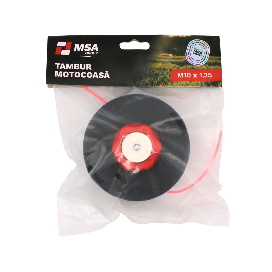 Tambur motocoasă mic, roșu cu negru + metal, M10 x 1.25, – MSA3408