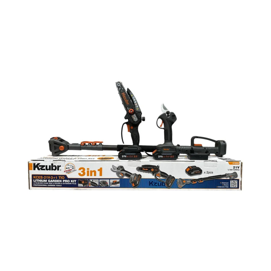 Kit grădină 3 în 1 KZUBR KCES-21V-3+1 TIO, 21 V, 2 acumulatori 2.0 Ah, K10034