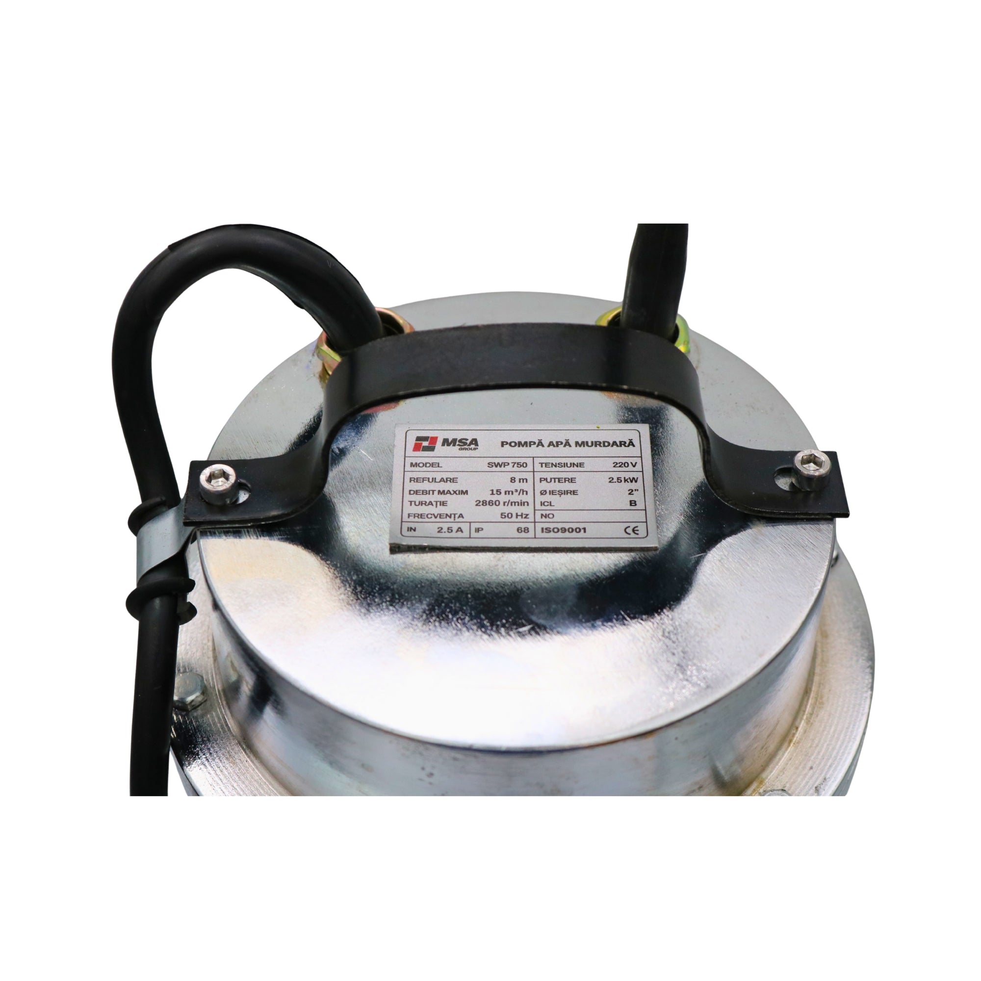 Pompa apă murdară cu tocător MSA SWP-750, 2.5 kW, cuțit triplu, inox, debit 15 m³/h, evacuare 2”, cu plutitor
