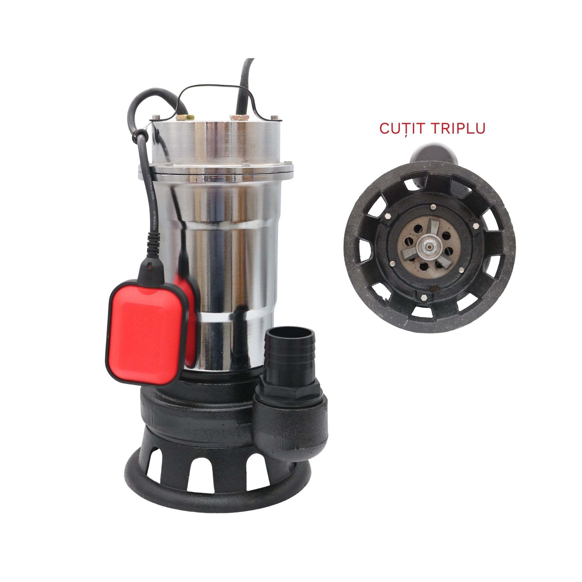 Pompa apă murdară cu tocător MSA SWP-750, 2.5 kW, cuțit triplu, inox, debit 15 m³/h, evacuare 2”, cu plutitor