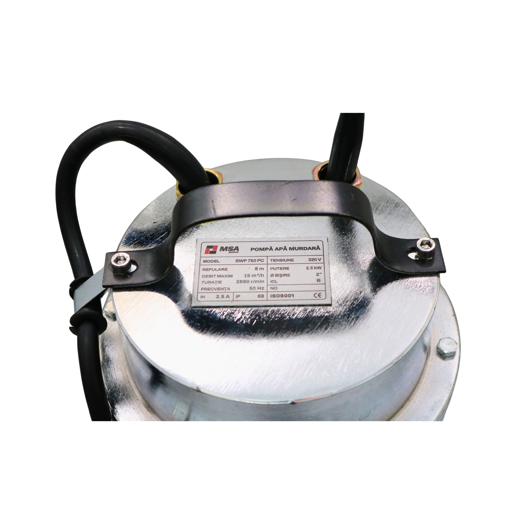 Pompa apă murdară cu tocător MSA SWP-750 PC, 2.5 kW, Power Cut, inox, debit 15 m³/h, evacuare 2”, cu plutitor