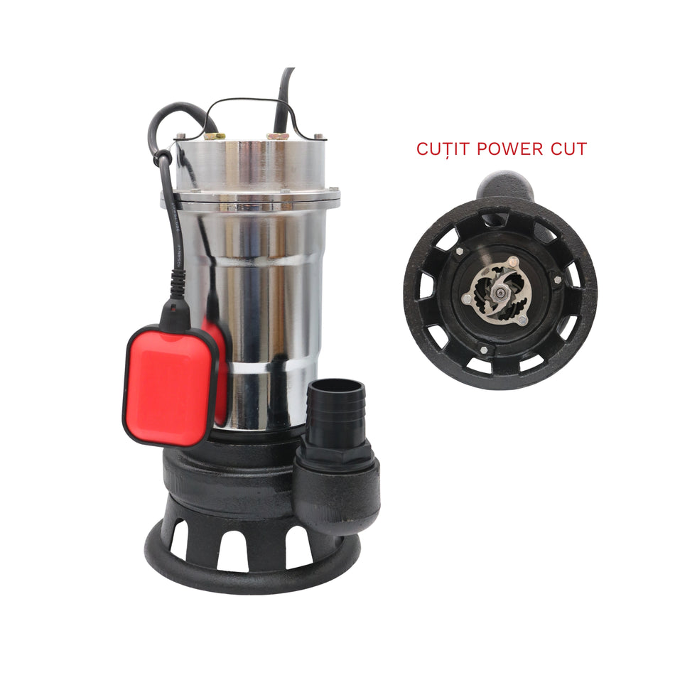 Pompa apă murdară cu tocător MSA SWP-750 PC, 2.5 kW, Power Cut, inox, debit 15 m³/h, evacuare 2”, cu plutitor