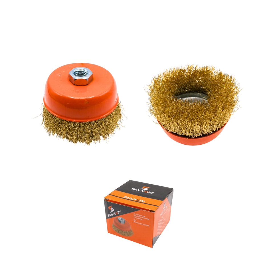 Perie Cupă Flex oțel ondulat M14, 2,5" Galben, Sailhope – MSA523