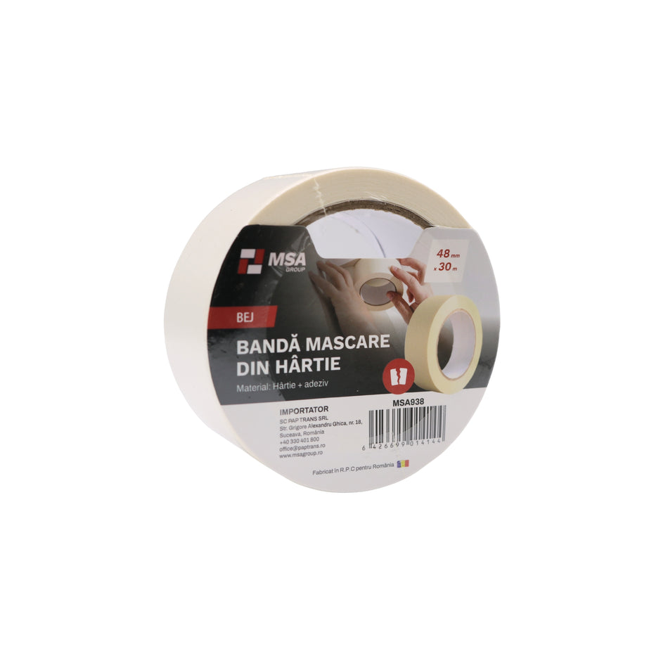 Bandă de mascare din hârtie 48 mm x 30 m, Bej – MSA938