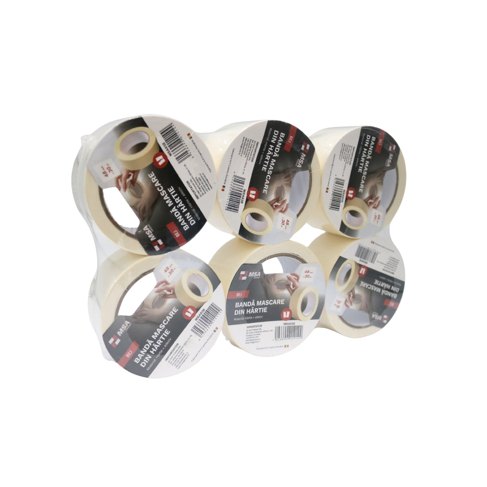 Bandă de mascare din hârtie 48 mm x 30 m, Bej – MSA938