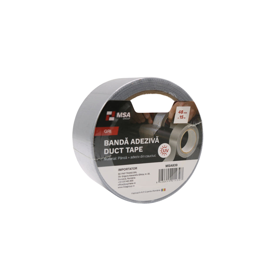 Bandă adezivă Duct Tape 48 mm x 15 m, Gri – MSA939
