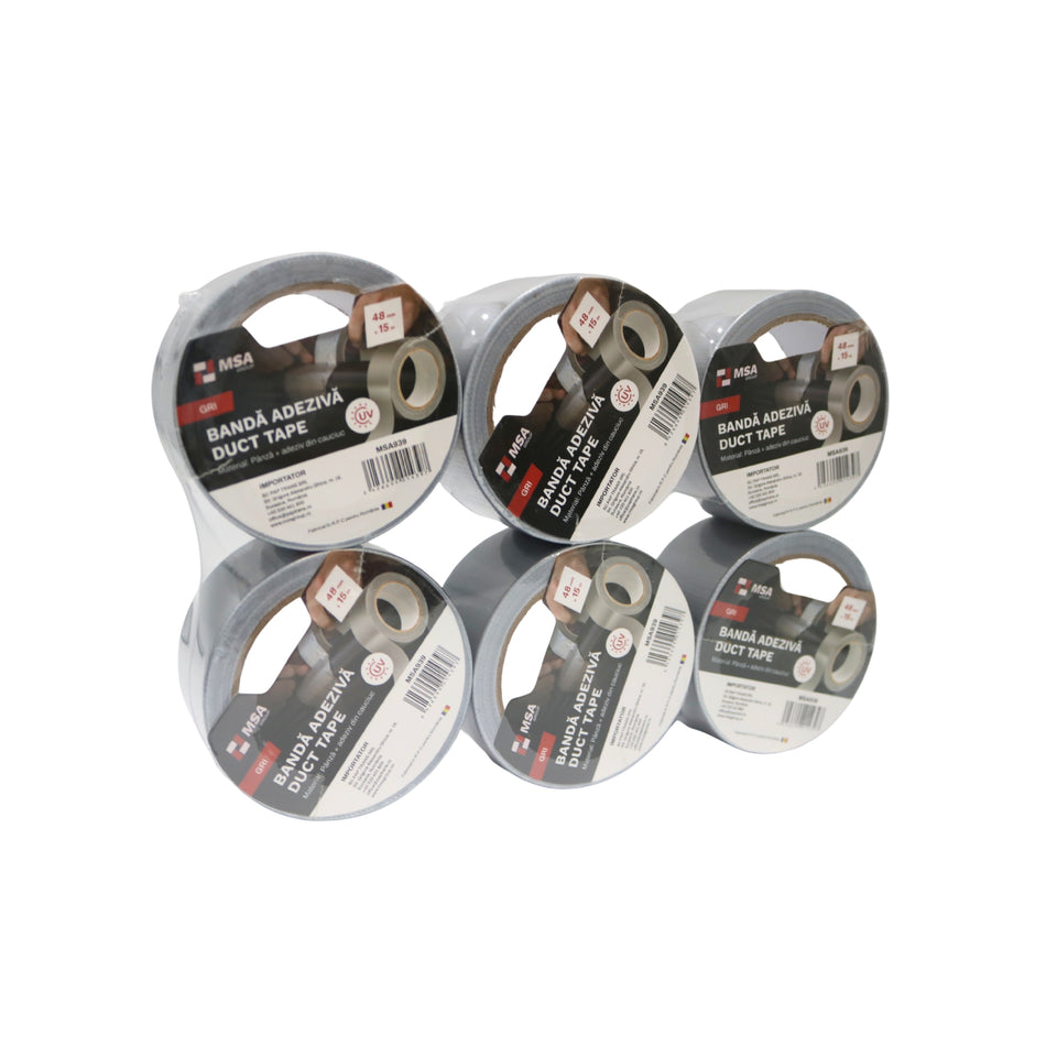 Bandă adezivă Duct Tape 48 mm x 15 m, Gri – MSA939