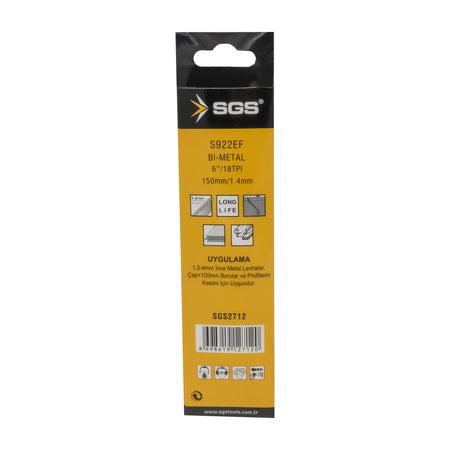Set 5 pânze sabie metal S922EF BI-METAL 150 x 1.4 mm, HSS, pentru metal și aluminiu