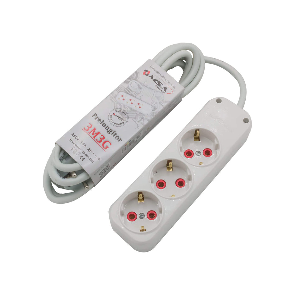 Prelungitor 3 prize cu împământare 3 m MSA Group, 16A, 250V, MSA2072