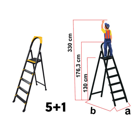 Scară metalică Home Step, 5+1 trepte, platformă superioară, structură solidă, 150kg