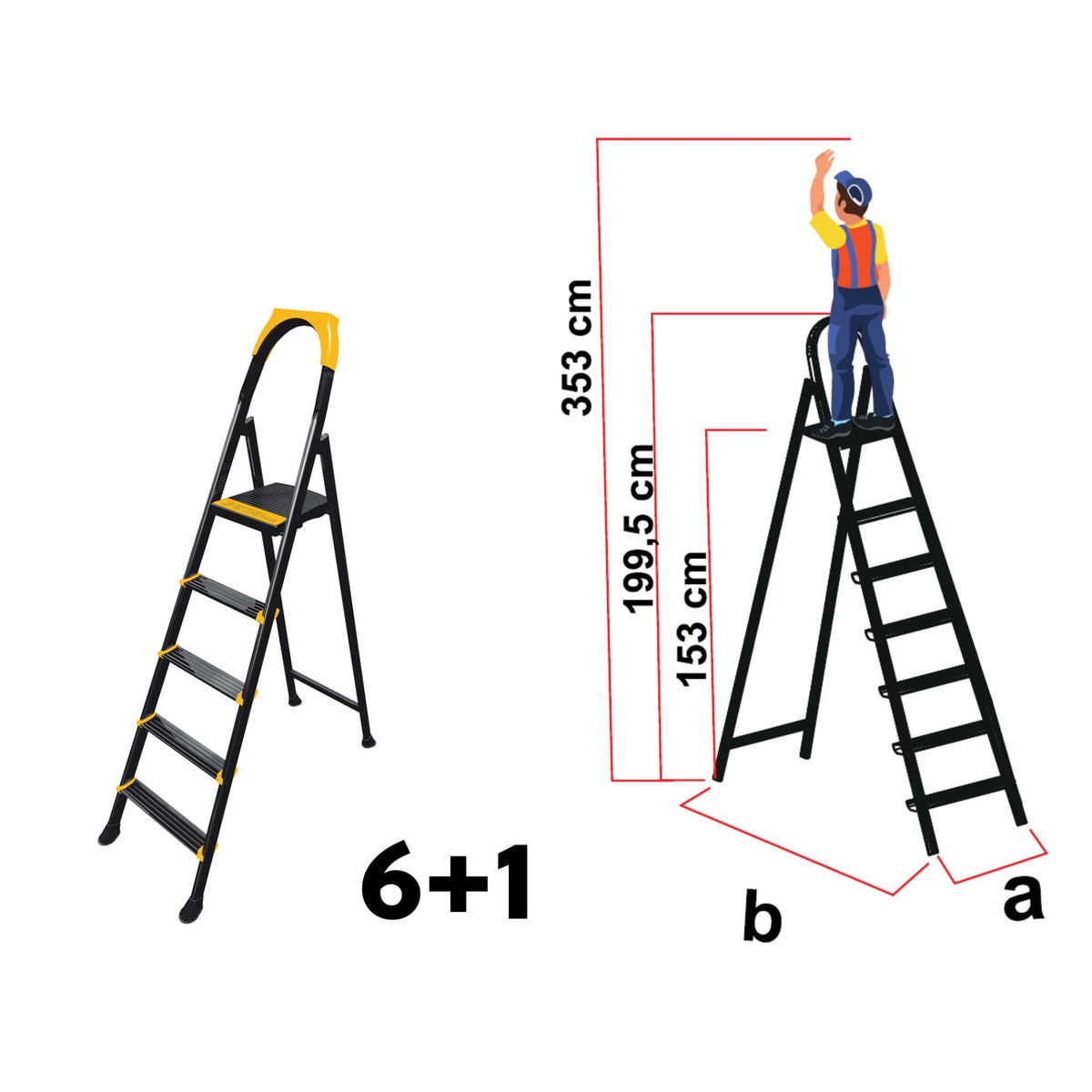 Scară metalică Home Step, 6+1 trepte, platformă superioară, structură solidă, 150kg