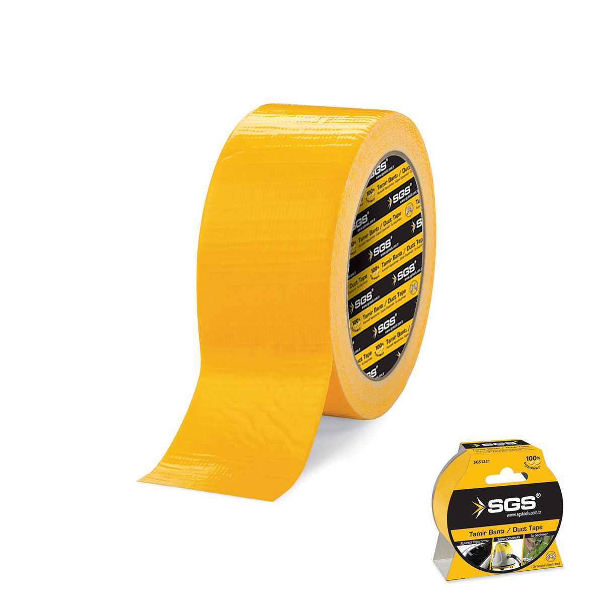 Bandă adezivă tip duct tape 48 mm x 10 m, galbenă, SGS1225