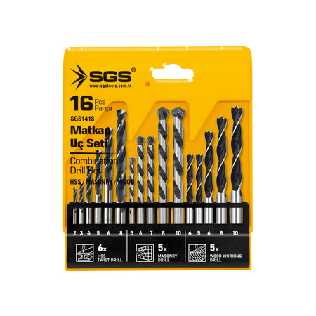 Set burghie combinat SGS1418, 16 piese, pentru metal, zidărie și lemn