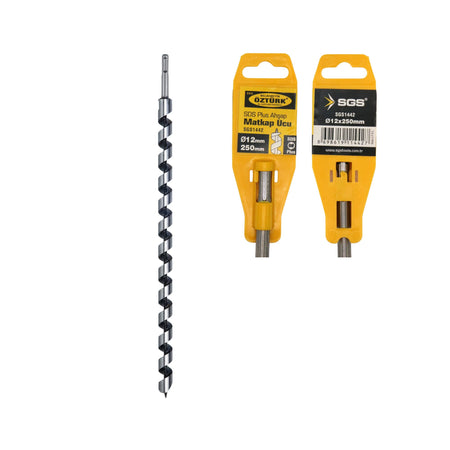 Burghiu lemn SDS-Plus SGS Ø12 x 250 mm, pentru bormașină, vârf autofiletant