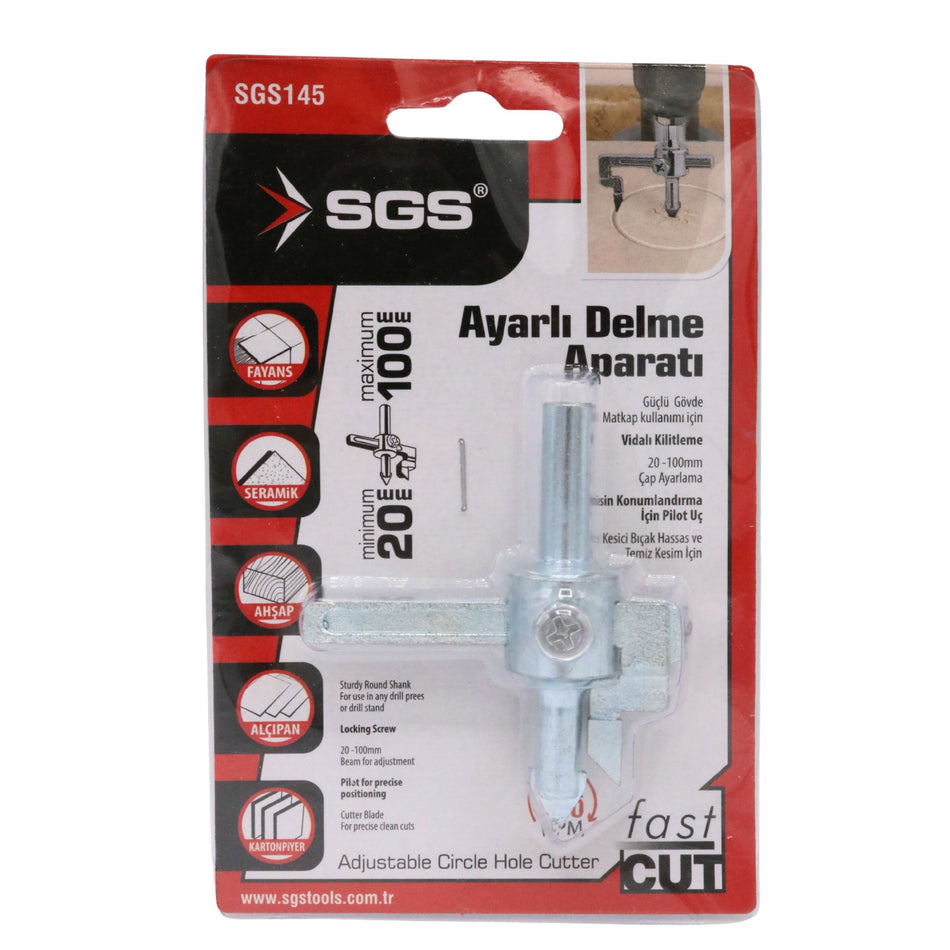 Dispozitiv reglabil pentru decupare / găurire circulară, 20–100 mm, SGS