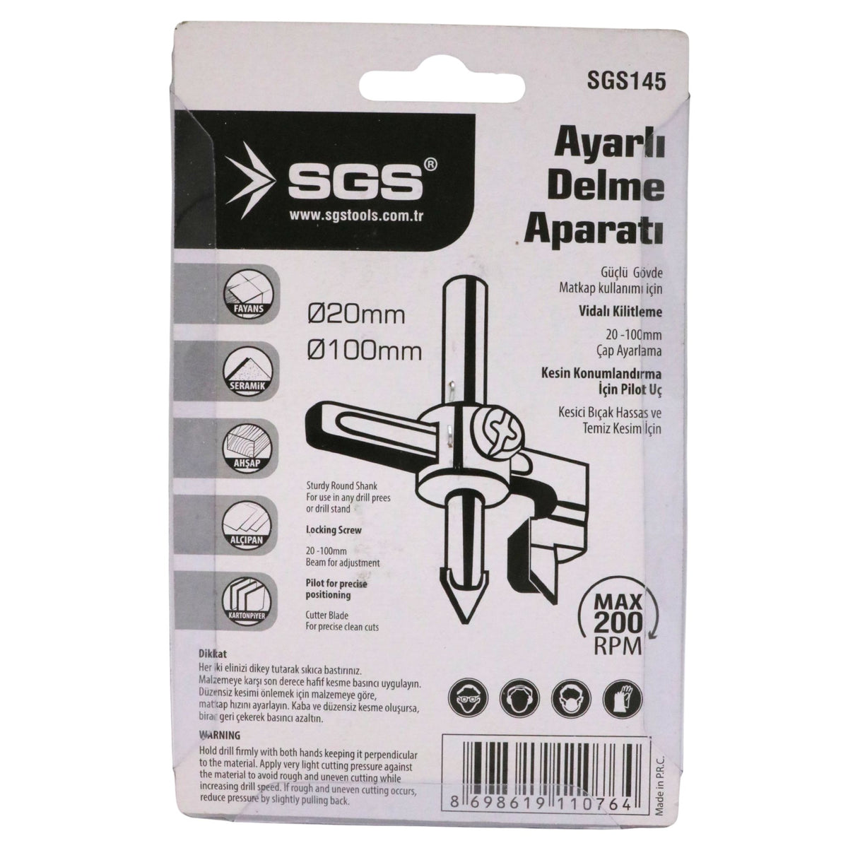 Dispozitiv reglabil pentru decupare / găurire circulară, 20–100 mm, SGS