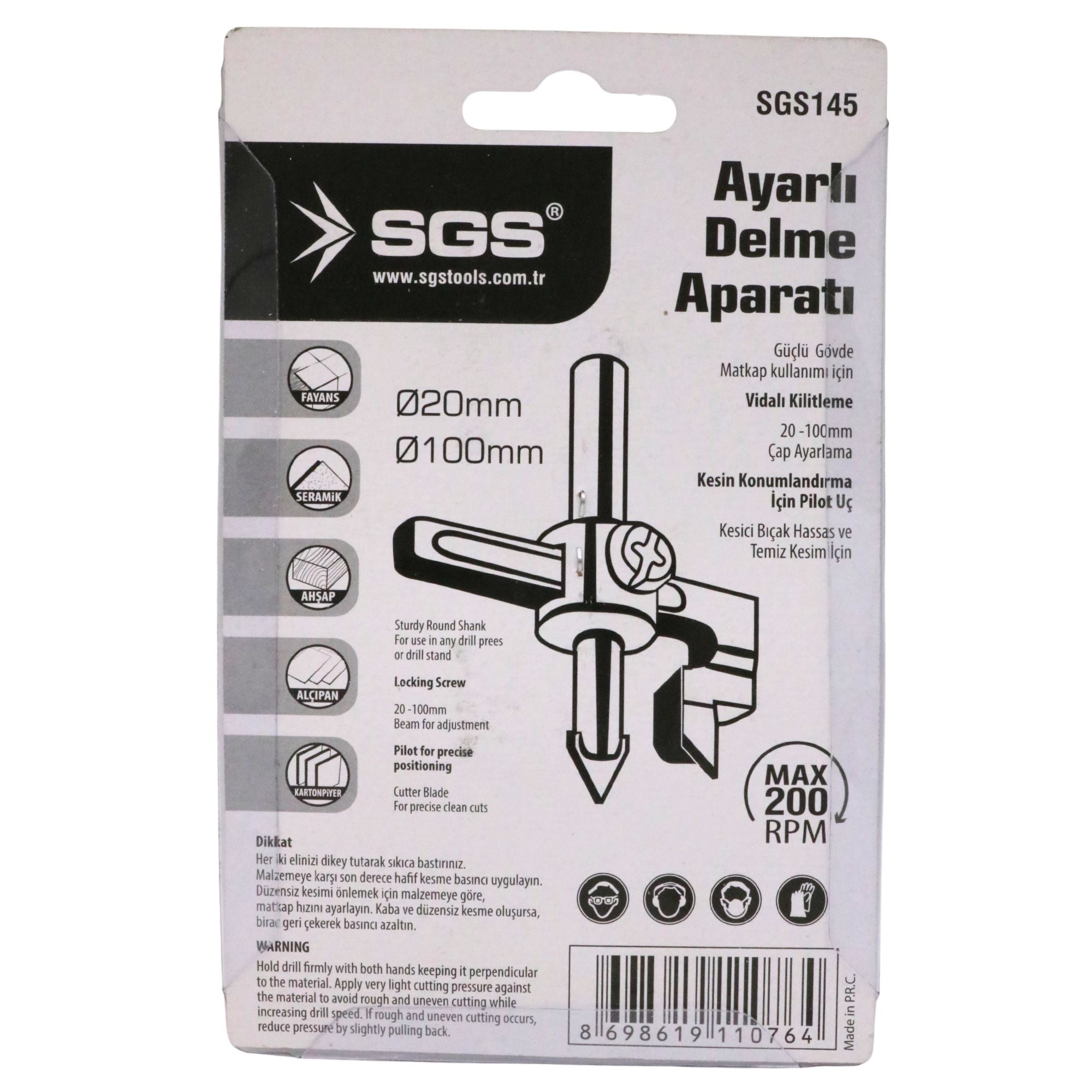 Dispozitiv reglabil pentru decupare / găurire circulară, 20–100 mm, SGS
