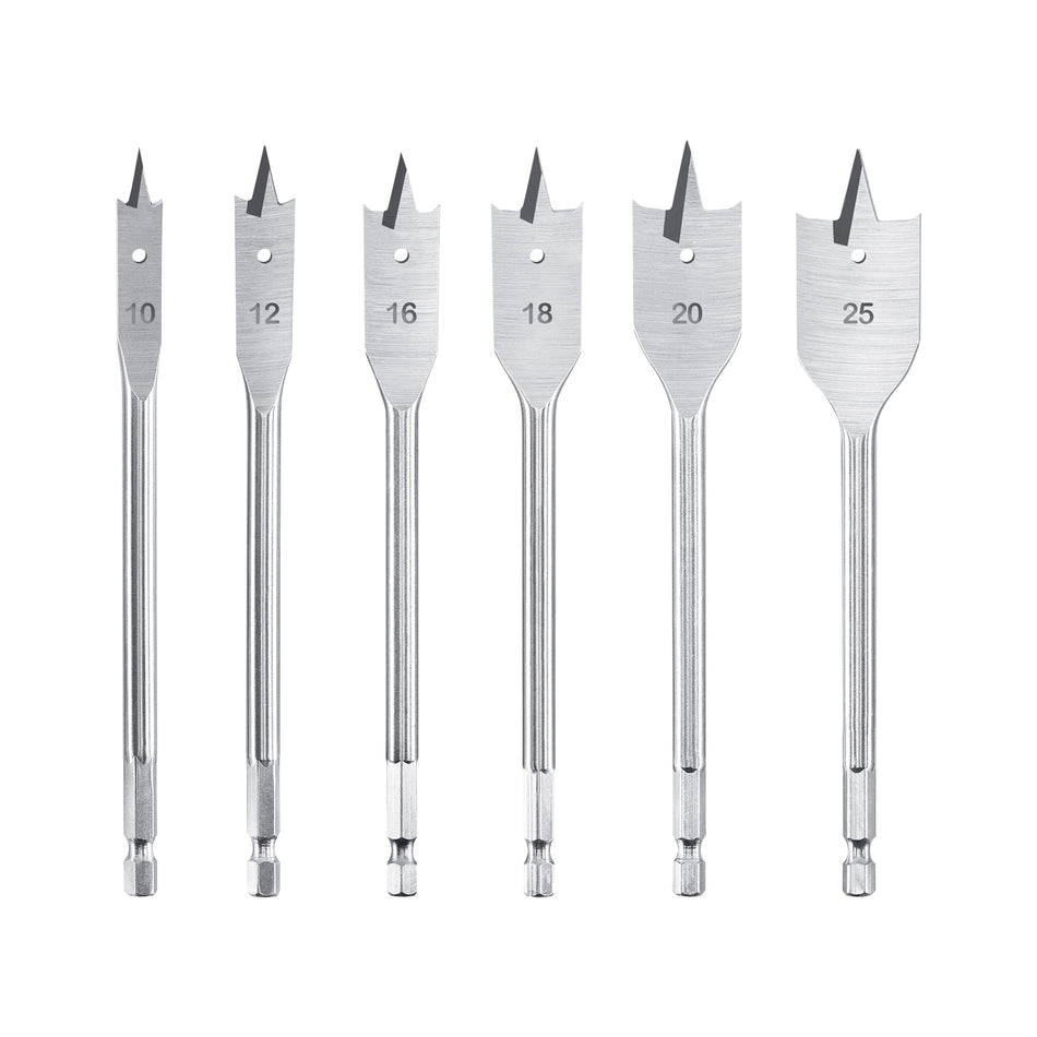 Set burghie tip paletă (frunză) pentru lemn, 6 piese, HEX, 10–25 mm, SGS