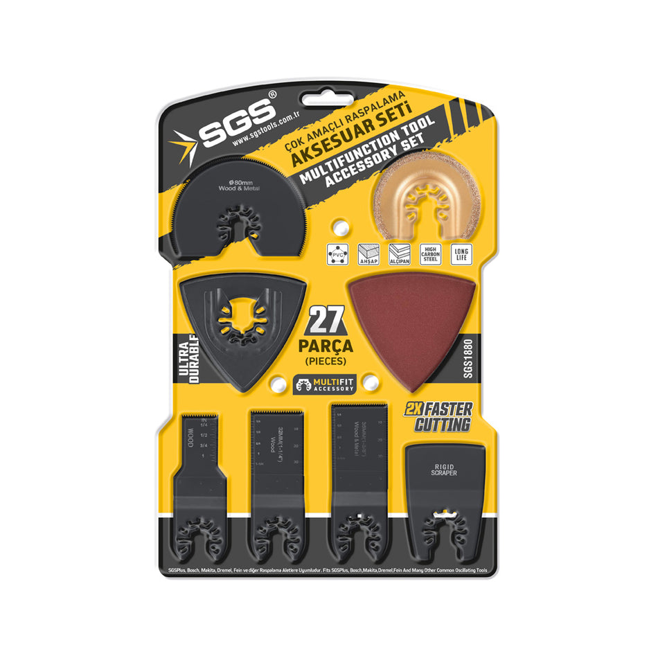 Set accesorii scule multifuncționale SGS, tăiere – răzuire – șlefuire, 27 piese