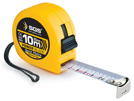 Ruletă oțel SGS 10 m x 25 mm, carcasă ABS, cu blocare și clips pentru curea